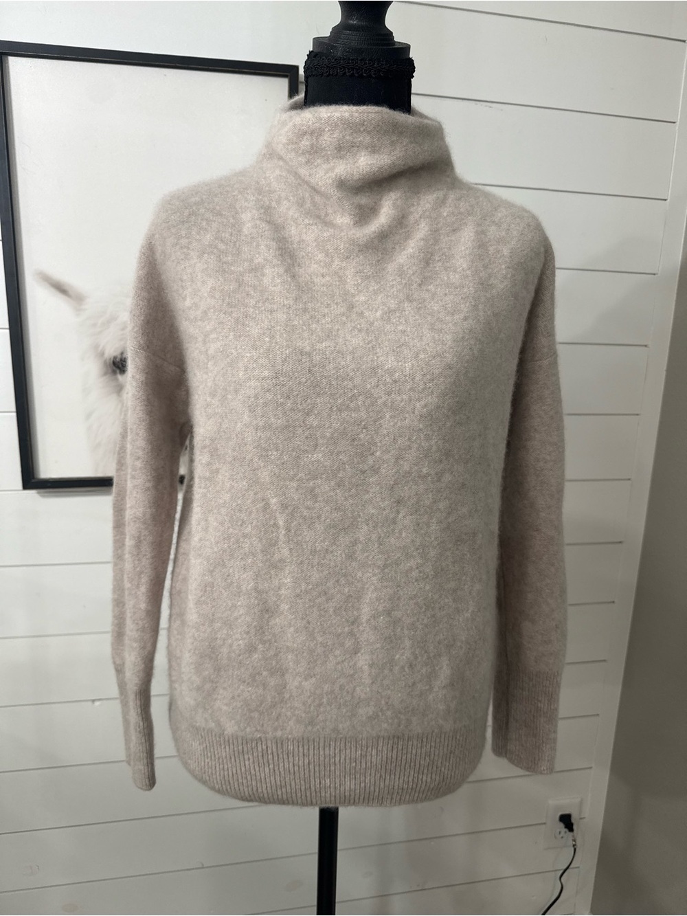 Vince Cashmere Funnel Neck Sweater Small Taupe